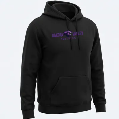 Bold graphic of Dakota Valley Panthers text with a panther illustration. — printed on a unisex hoodie