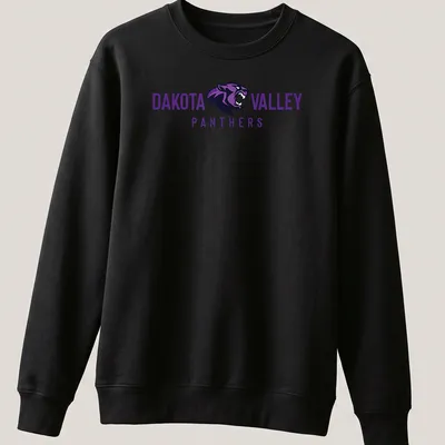 Bold graphic of Dakota Valley Panthers text with a panther illustration. — printed on a unisex sweatshirt