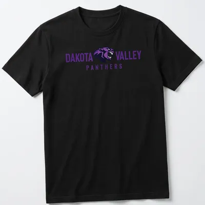 Bold graphic of Dakota Valley Panthers text with a panther illustration.