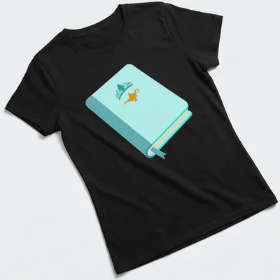 Illustration of a princess book with a genie lamp in light blue and gold. — printed on a women's shirt