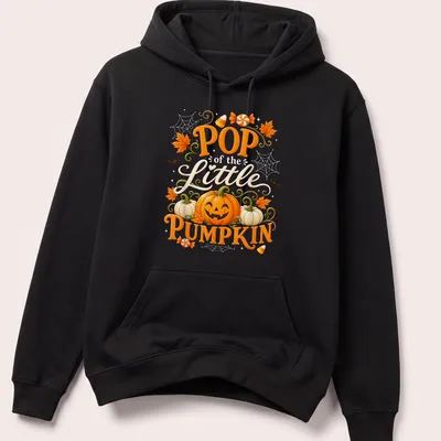 Whimsical design of colorful pumpkin with cheerful text for Halloween — printed on a unisex hoodie