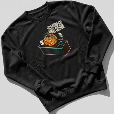 Retro cartoon pumpkin with text about headband costume on — printed on a unisex sweatshirt