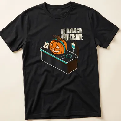 Retro cartoon pumpkin with text about headband costume on T-shirt