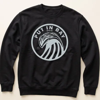 Circular logo t-shirt featuring Put In Bay Ohio est 1892 with wave design — printed on a unisex sweatshirt