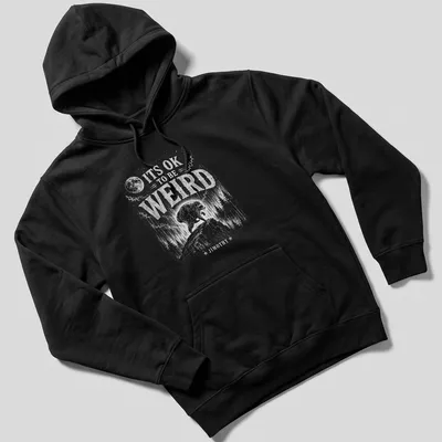 Vintage illustration of a raccoon with text 'It's OK To Be Weird Jimothy' — printed on a unisex hoodie