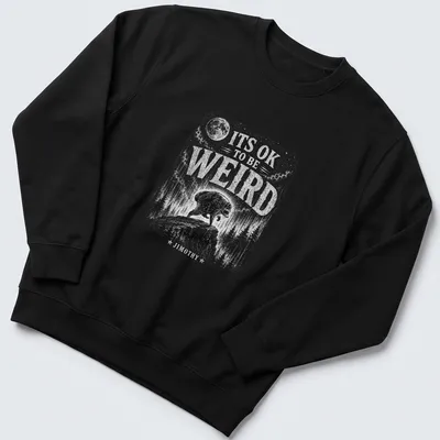 Vintage illustration of a raccoon with text 'It's OK To Be Weird Jimothy' — printed on a unisex sweatshirt