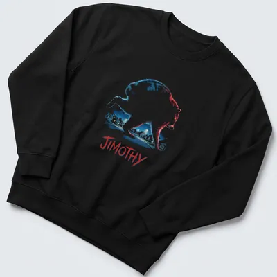 Illustration of raccoon named Jimothy under a moonlit sky in blue and white — printed on a unisex sweatshirt