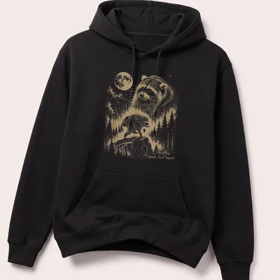 Vintage illustration of a raccoon with text reading Timothy Seattle feral legend — printed on a unisex hoodie