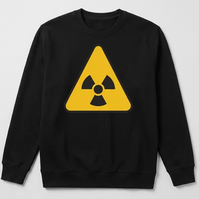 Yellow radioactive symbol graphic on a black — printed on a unisex sweatshirt