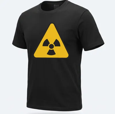Yellow radioactive symbol graphic on a black T-shirt