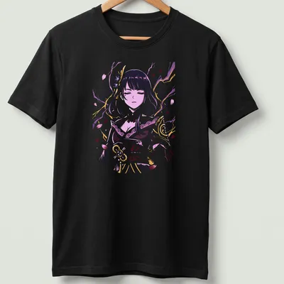 Elegant illustration of Raiden Shogun in purple, pink, gold, and white