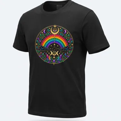 Colorful mandala featuring a rainbow witch design with mystical elements