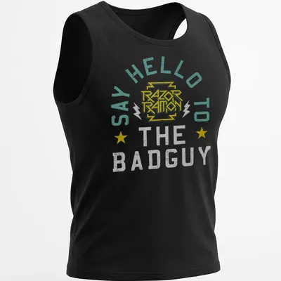 Retro graphic t-shirt with humorous text and colorful design. — printed on a tank top