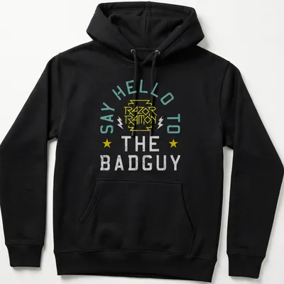 Retro graphic t-shirt with humorous text and colorful design. — printed on a unisex hoodie
