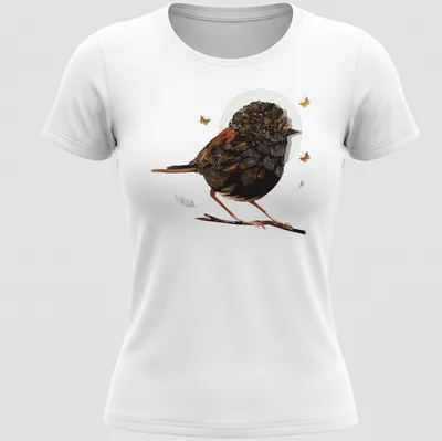 Illustration of a Red Backed Fairywren in vibrant colors — printed on a women's shirt