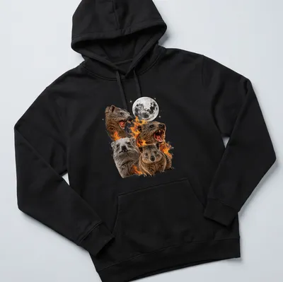 Realistic illustration of a rock hyrax against a flame-like background — printed on a unisex hoodie