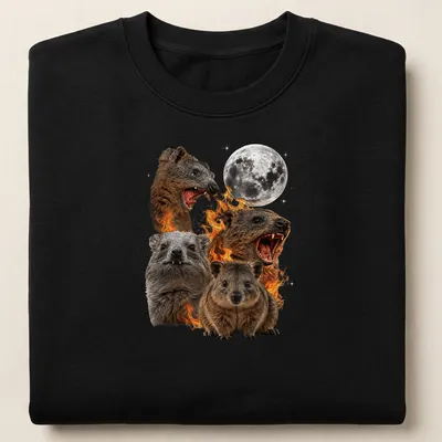 Realistic illustration of a rock hyrax against a flame-like background — printed on a unisex sweatshirt