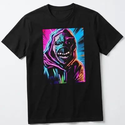 Colorful pop art of a rock legend in pink, blue, orange, green, and black