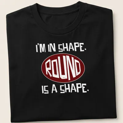 Bold typography tee featuring the word Round in maroon and white