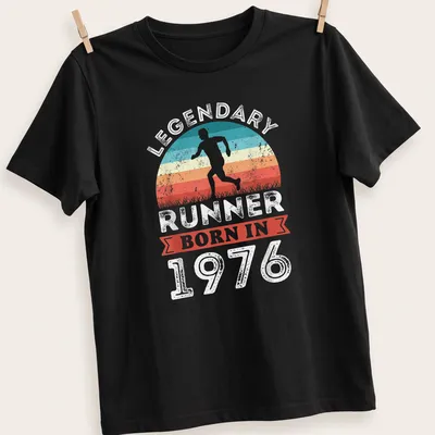 Vintage retro shirt with a runner and text celebrating a 1976 athlete