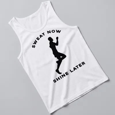 Motivational t-shirt featuring bold text and a runner silhouette in black and white. — printed on a tank top