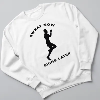 Motivational t-shirt featuring bold text and a runner silhouette in black and white. — printed on a unisex sweatshirt