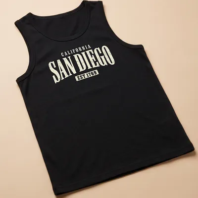 Vintage distressed San Diego California shirt with established year 1769 — printed on a tank top