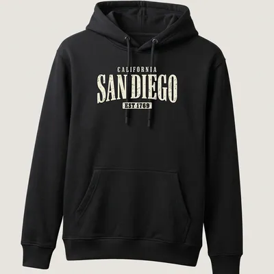 Vintage distressed San Diego California shirt with established year 1769 — printed on a unisex hoodie