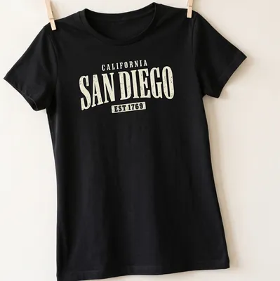 Vintage distressed San Diego California shirt with established year 1769 — printed on a women's shirt