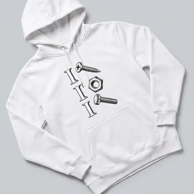 Vintage design featuring a screw, nut, and bolt with I I I text — printed on a unisex hoodie