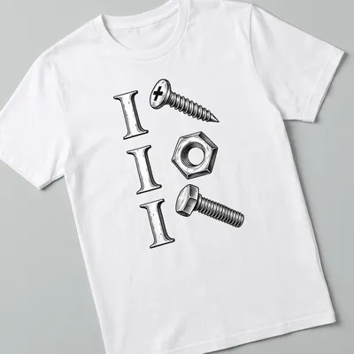 Vintage design featuring a screw, nut, and bolt with I I I text