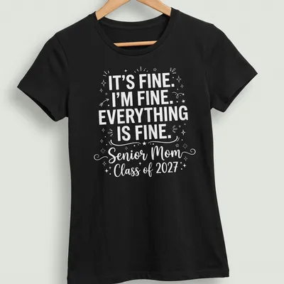 Playful typography shirt for Senior Moms with humorous graduation text — printed on a women's shirt