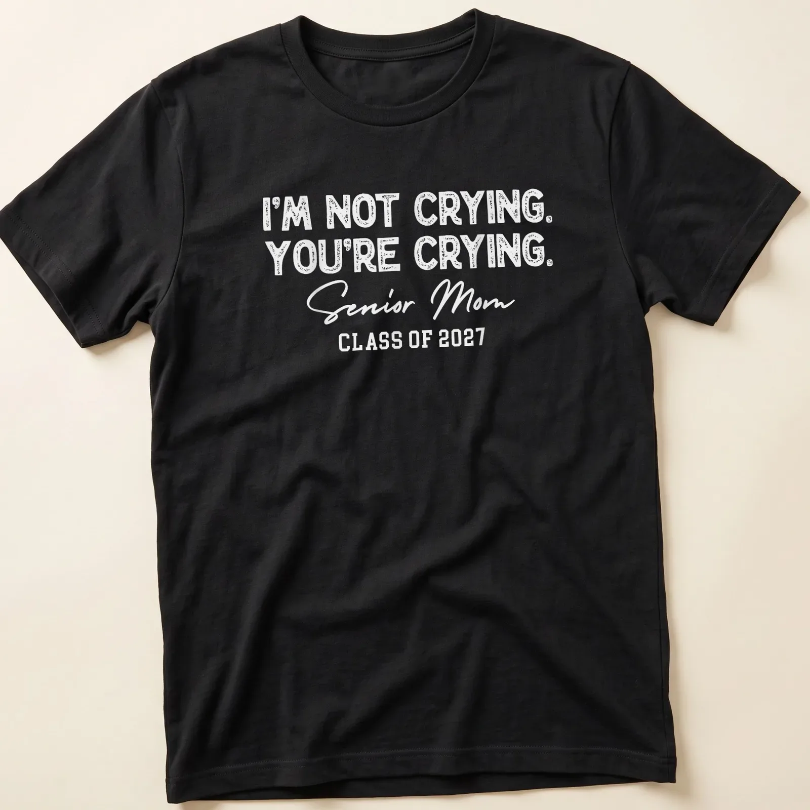 Retro design with heartfelt text for Senior Moms celebrating graduation. — printed on a unisex t-shirt