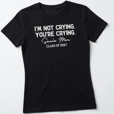Retro design with heartfelt text for Senior Moms celebrating graduation. — printed on a women's shirt