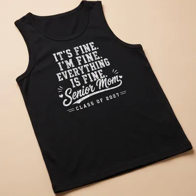 Vintage distressed t-shirt for Senior Moms with graduation-themed text — printed on a tank top