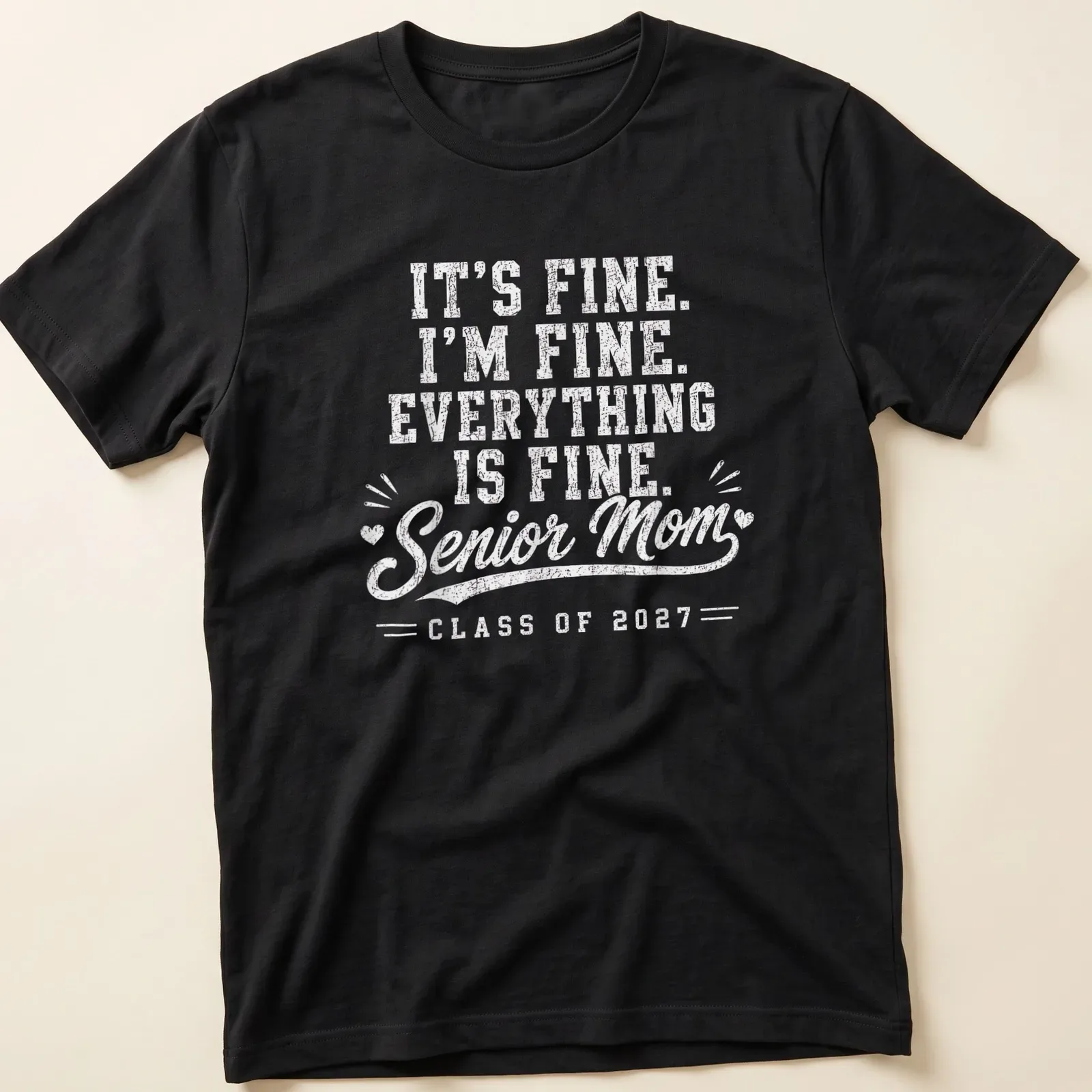 Vintage distressed t-shirt for Senior Moms with graduation-themed text — printed on a unisex t-shirt
