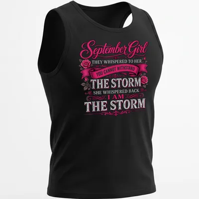 Vintage ornate design featuring empowering text for September girls — printed on a tank top