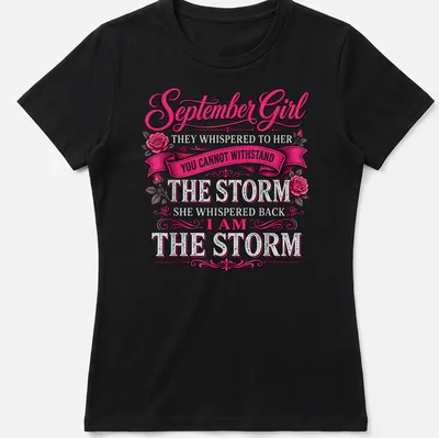 Vintage ornate design featuring empowering text for September girls — printed on a women's shirt