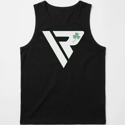 Modern minimalist shamrock logo in green and white on a — printed on a tank top