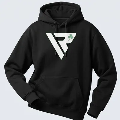 Modern minimalist shamrock logo in green and white on a — printed on a unisex hoodie