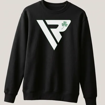 Modern minimalist shamrock logo in green and white on a — printed on a unisex sweatshirt