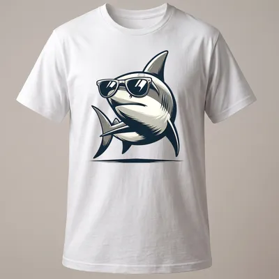 Cartoon shark with cool shades and humorous text in black and gray