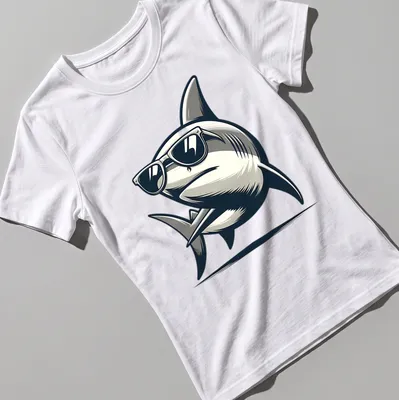 Cartoon shark with cool shades and humorous text in black and gray — printed on a women's shirt