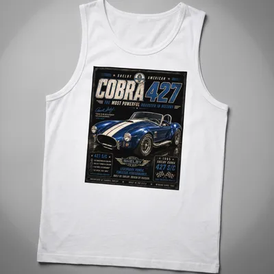 Vintage racing shirt featuring Shelby Cobra 427 and performance details — printed on a tank top