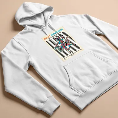 Siamese cat ballet dancer in geometric art style with vibrant colors — printed on a unisex hoodie