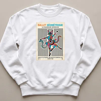 Siamese cat ballet dancer in geometric art style with vibrant colors — printed on a unisex sweatshirt