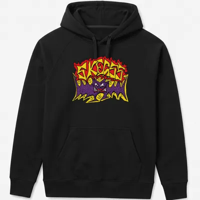 Bold graffiti style Skegss band logo in red, yellow, purple, and black. — printed on a unisex hoodie