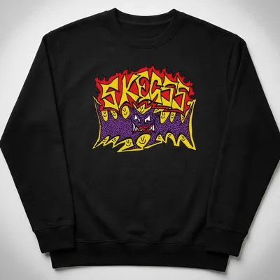 Bold graffiti style Skegss band logo in red, yellow, purple, and black. — printed on a unisex sweatshirt