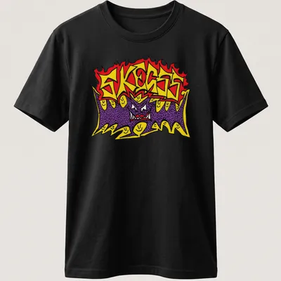 Bold graffiti style Skegss band logo in red, yellow, purple, and black.