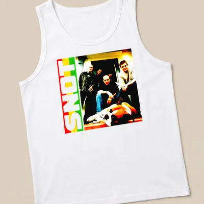 Vibrant pop art style SNOT T-shirt featuring alternative metal band members — printed on a tank top